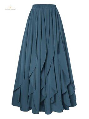 Ruffle Maxi Skirt High Waist Chiffon Renaissance Boho Long Flowy
